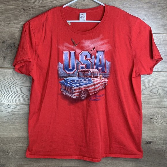 Spirit of America Mens Red Tee Shirt 3XL USA American Tradition Truck Patriotic - Picture 2 of 5